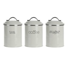 Retro Tea Coffee Sugar Canisters Set of 3 Kitchen Storage Tins Jar Air Tight Lid