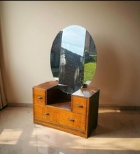 Vintage Art Deco Dressing Table Oval/Round Triple Mirror Drawers