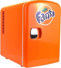 Coca-Cola Fanta 4L Mini Fridge, 6 Can Portable Cooler/Warmer, Compact Personal