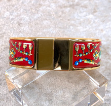 Vintage Hermes Clic Clac Bangle Bracelet Red Jewelry Enamel Gold Finish GM