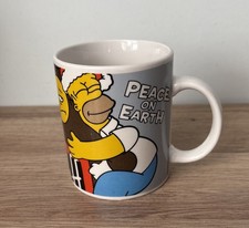 PEACE ON EARTH THE SIMPSONS Homer / Duff Beer Xmas Ceramic Mug VGC