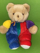 VTG Eden Baby Teddy Bear Plush Velour Colors Rainbow Primary Colors 1980s Toy