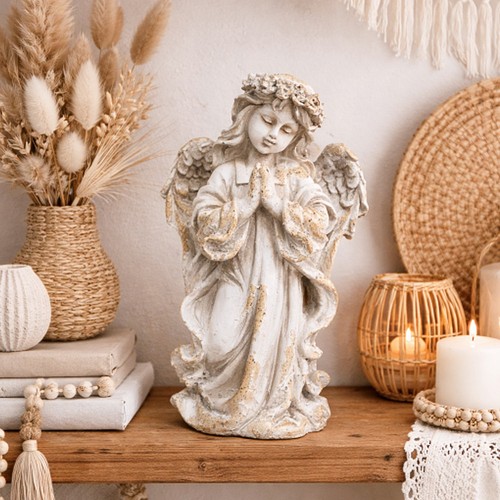 Distressed angel cherub statue - distressed,