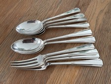 GARRARD & CO LTD  - REGENT PLATE  - SET 10 ART DECO STYLE DESSERT FORKS & SPOONS