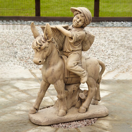 Boy donkey stone garden - boy,