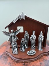 Nativity Scene With Metal Figured Nice Condition Mary Joseph Bay Jesus