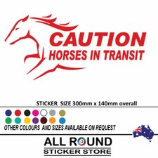 CAUTION HORSES IN TRANSIT STICKER  Horse Trailer Horsefloat decal  300mm wide