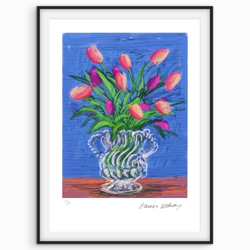 David hockney signed flowers - signed,