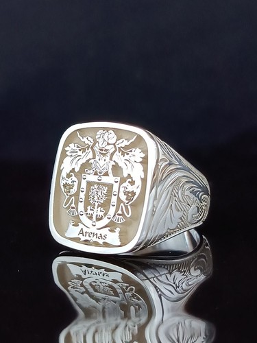 Engraved silver signet ring - silver,