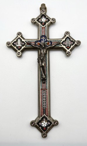 Antique micro mosaic crucifix - antique,