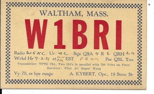 Qsl 1931 waltham radio - ,