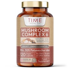 Time Health Mushroom Complex 6 - 120 Capsules - UK Made - 30% Polysaccharides
