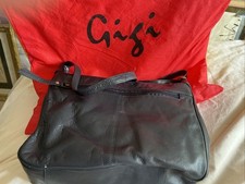 gigi navy leather shoulder bag