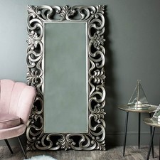 Large ornate silver bevelled wall floor leaner mirror vintage French shabby chic