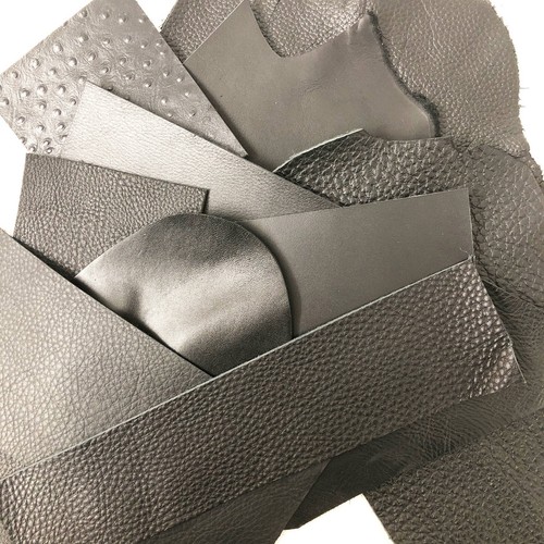 Black leather scraps offcuts - black,