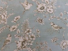 Floral Bird Toile BLUE/Grey  Curtain/Craft Fabric