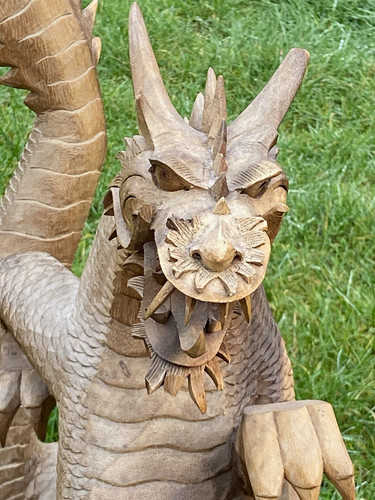 Carved wooden dragon ornament - wooden,