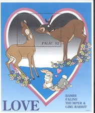 (705709) Disney, Bambi, Faline, Thumper & Girl Rabbit, Heart, Palau