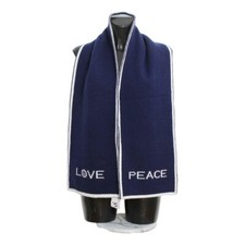 PAUL SMITH MEN’S KNITTED 100% WOOL SCARF LOVE AND PEACE NAVY & WHITE NWT