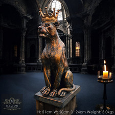 Extra Large Lioness Sculpture Bronze Effect Female Lion with Gold Crown Ornament