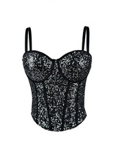Sequin Corset Top for Women Y2K Sexy Clubwear Bustier Glitter Sparkle Camis Part