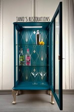 Art Deco, Teal Vintage Cocktail / Drinks / Display Cabinet