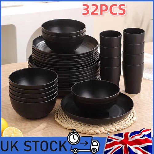 32pcs set black - black, dinnerware
