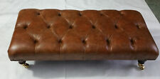 Rectangular Chesterfield Footstool Vintage Tan Leather