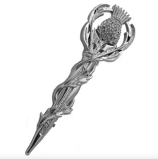 Stunning Traditional Scottish Celtic Thistle Kilt Pin - Polished Chrome