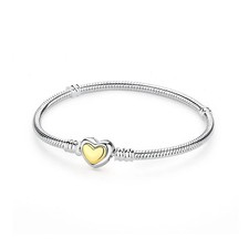 925 Sterling Silver Bracelet Bangle Snake Chain Love Heart Clip Charms Rose Gold