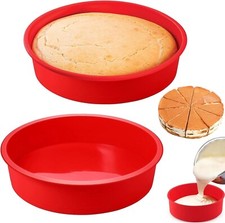 2 x 8 Inch Silicone Cake Tin Round Mould | Non-Stick Baking Pan Bakeware Sponge