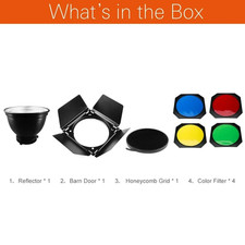 Godox BD-04 Barn Door Honeycomb Grid 4 Colour Gel Filter Bowen Mount