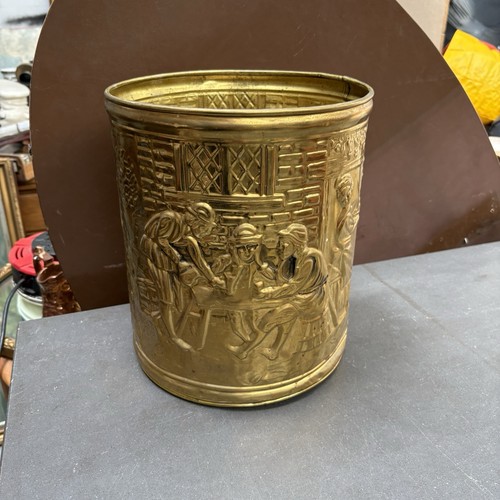 Vintage brass bin embossed - vintage,