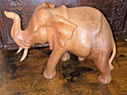 Vintage large wooden elephant - large,