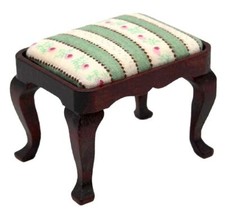 Dolls House Mahogany Dressing Table Stool Floral Seat Bedroom Furniture