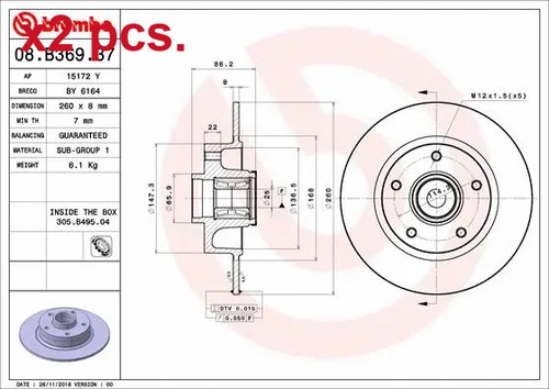 Pcs rear brake disc - x2,