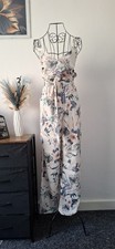 V-neck tropical print elasticated waist straight leg belted jumpsuit size L