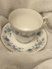 Colclough Braganza Tea Cup & Saucers- Blue Floral Bone China