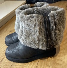 ASH WOMEN'S YORKI SUEDE HIDDEN WEDGE SHEEPSKIN BOOTS  size 36 UK3 GREY BLACK 