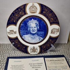 Coalport Queen Mother's 90th Birthday 10.75" Cobalt Blue Collectors Plate. Boxed