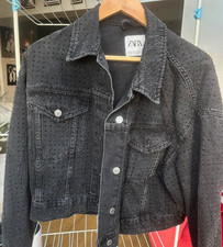 Zara black denim jacket with studded dimante effect size XL never worn