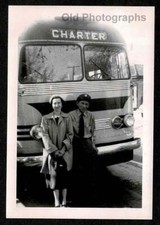 WOMAN POSING w/CHARTER BUS DRIVER IN UNIFORM ROADTRIP OLD/VINTAGE PHOTO- B588