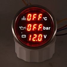 52mm 3 in 1 Waterproof Digital Water Temperature Oil Pressure Gauge Voltmeter