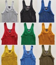 Mens Boys Crystal String Vests 100% Cotton Mesh Pattern Keep Cool Gym Sports Use