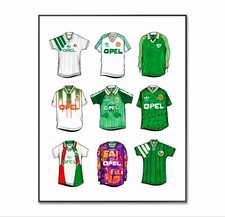 Ireland Football Shirts Poster, Retro Ireland Poster National Jersey a4 Print