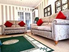 DURESTA 2 PIECE SUITE IN GREY&GOLD FABRIC. RRP £8500