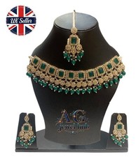Asian Party Wear Necklace Set  GREEN Colour Earring Tikka Bridal Indian Party 