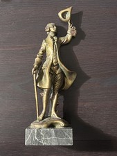 1930 Bronze Sculpture of Mozart Statue on Marble Base 11” 1800s Attire Hat Cane