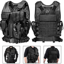 Military Tactical Vest with Gun Holster Molle Large Police Airsoft Plate Carrier