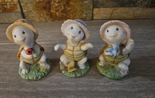 Vintage Homco Porcelain Set of 3 Turtles Bonnets 8877 Tortoise Ladybug Blue Bird
